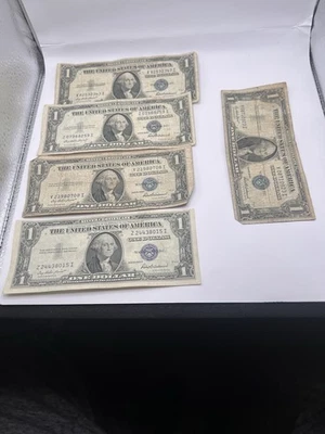 Lote de 5 certificados de prata de um dólar 1935F - Imagem 1 de 4