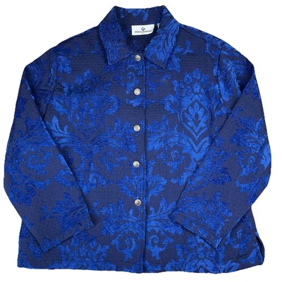 Chaqueta Blazer Y2K ErinLondon Damasco Terciopelo Texturizado Barroco Jacquard Azul PXL Foto 1 de 4