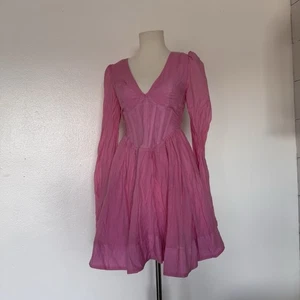 Pink Long Sleeve Mini Cocktail Special Occasion Lined Party Dress Size XS - Picture 1 of 9