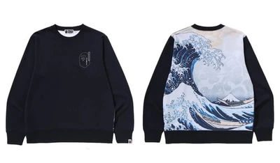 A BATHNIG APE Men's BAPE x UKIYO-E CREWNECK SWEAT #1 Navy 1L73113903 b - Image 1 of 4