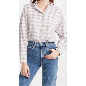 Blusa Top Xirena a Cuadros Talla Grande Rosa Lila Cuarzo Jenson Cuello Volantes - Imagen 1 de 7