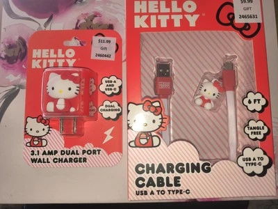 Cable cargador Hello Kitty + cargador de pared de doble puerto ❤️🤍 Foto 1 de 4