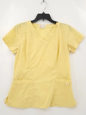 Peaches Scrub Womens Adult Size Small Yellow Short Sleeve Multi Pocket V Neck - Image 1 of 4