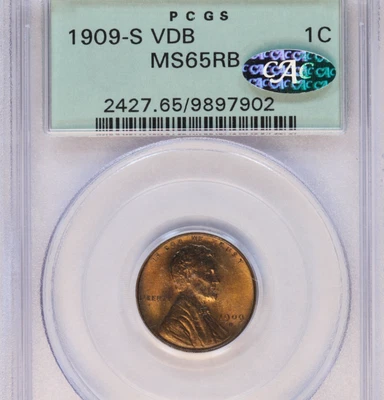 CAC 1909-S VDB 1c PCGS MS65RB Lots of Red Lincoln Cent CAC OGH old green holder - Image 1 of 4