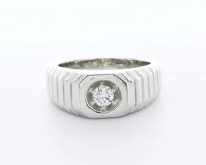Anillo clásico meñique de oro blanco de 14 quilates corte redondo G/SI1 diamante natural de 0,3 quilates para hombre - Imagen 1 de 4