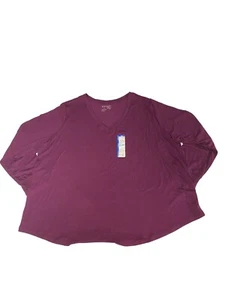 Terra & Sky Plus Size Purple V-Neck Semi Fitted T-Shirt with Long Sleeve 5XL. - Picture 1 of 6