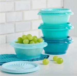 New Tupperware SERVALIER Storage Containers w/ Seals Set 10 oz Shades of Teal - Picture 1 of 1