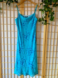 Vintage Retro Blue 90s Y2K Floral Fairy Bias Slip Midi Dress (best fit 10-14) - Picture 1 of 9