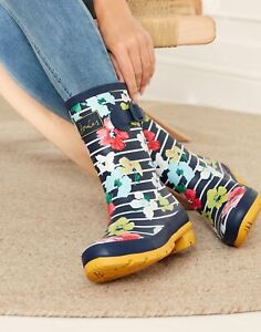 Joules Womens Molly Mid Height Printed Wellies - Blue Stripe Floral
