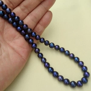 21" Handmade Exquisite AAA Tahitian Black Blue Pearl Necklace 14k Gold P Clasp - Picture 1 of 5