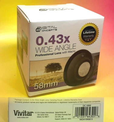 0.43X SUPER WIDE ANGLE LENS with MACRO 58mm to CANON REBEL EOS SLR 1DSLR 18-55mm - Image 1 of 4