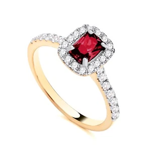 9ct Yellow Gold on Silver simulated RUBY Emerald Cut Cluster Ring size K to S - Picture 1 of 5