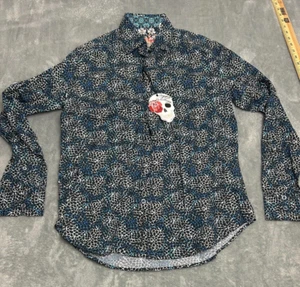 Robert Graham Geometric Floral Paisley Sport Shirt Blue White Black Medium $198 - Picture 1 of 8