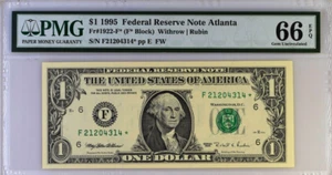 USA , $1 , 1995, Fr#1922-F*, PMG 66 EPQ , Federal Reserve Note Atlanta, Star - Picture 1 of 4