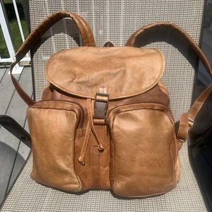 Vintage Y2K Boulder Ridge Full Grain Cowhide Backpack Columbia Cinch & Snap Shut - Picture 1 of 24