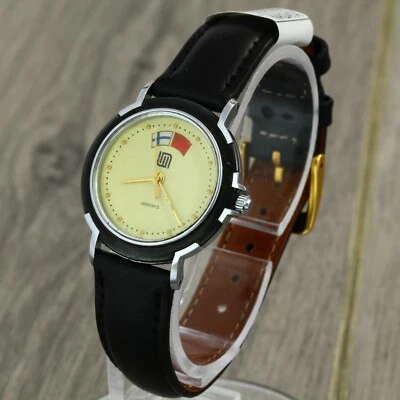 Reloj de cuarzo soviético Poljot 2456 URSS. Esfera RARA con banderas soviéticas y finlandesas Foto 1 de 4