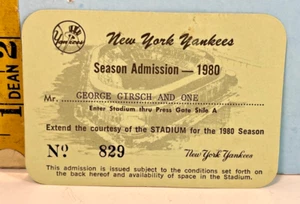 1980 New York Yankees Season Ticket Guest Pass #829 - Picture 1 of 2