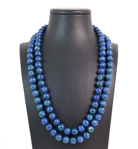 Collana a due fili in Azzurrite e chiusura in Argento 925 dorata. Made in Italy - Foto 1 di 5