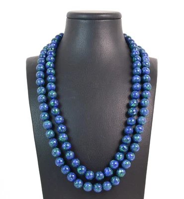 Collana a due fili in Azzurrite e chiusura in Argento 925 dorata. Made in Italy - Immagine 1 di 4