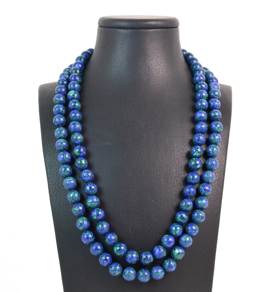 Collana a due fili in Azzurrite e chiusura in Argento 925 dorata. Made in Italy - Immagine 1 di 4