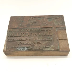 Collares de camisa flecha de latón placa bloque impresión antigua flecha principios de 1900 - Imagen 1 de 7