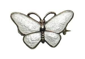 Broche Firmado VB Dinamarca Plata Esterlina 925 Pequeño Esmalte Blanco Mariposa - Imagen 1 de 5