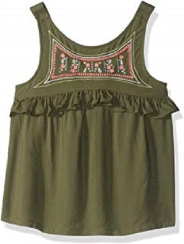 NUEVO CON ETIQUETAS BLUSA CRAZY 8 NIÑAS OLIVA BORDADA CON VOLANTES DELANTAL TALLA M Foto 1 de 1