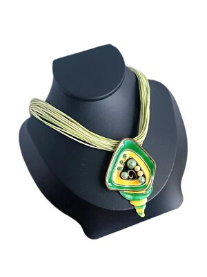 Halskette Modekette Bänderkette grüntöne Perlen  Muschel Anhänger Modeschmuck  - Bild 1 von 2