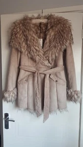 Brand New Lipsy Faux Fur Michelle Keegan Beige Coat Size 14. - Picture 1 of 5