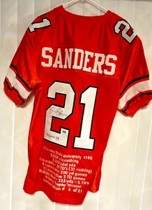 Barry Sanders Signed Oklahoma State Jersey Auto w/ Heisman Year Stats #3/21 - LE - Picture 1 of 7