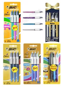 BIC 4 Multi Colour Shine Grip Ballpoint Pen Blue Pink Silver Purple Gold 3 Pack - Picture 1 of 19