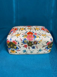 Vtg PAPER MACHE Wood Lacquer Kashmir India Hand Painted Trinket Box Floral Large - Picture 1 of 18