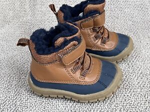 Granimal Baby BROWN & NAVY BOOTS High Top SHERPA LINED Easy Fasten SZ 3