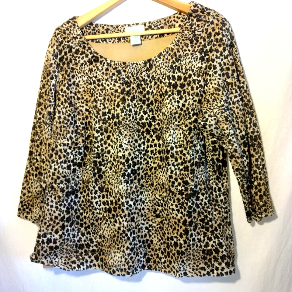 Laura Ashley Shirt Plus Size 1X Brown Black Cat Print Leopard Cheetah Lined Top - Image 1 of 4