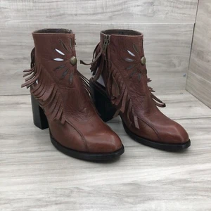 Old Gringo Ankle Boots Womens 7.5 Brown Leather Zip Fringe Booties - Picture 1 of 10