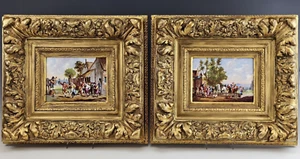 19C Antique Pair Continental Porcelain H/P Plaques - Picture 1 of 16