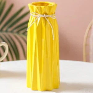 Yellow Ceramic Vase 9.5"x3.9" Modern Porcelain Vase Pampas Grass Living Room - Picture 1 of 5