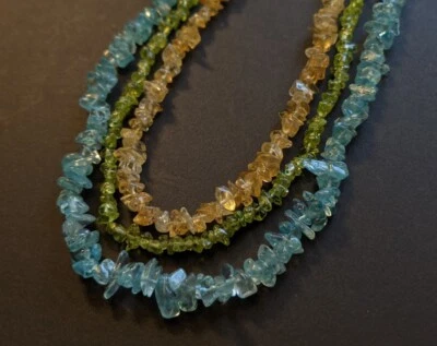 Natural Uncut Stone Single Strand Necklace Set of 3 Citrine, Peridot, and Topaz - Image 1 of 3