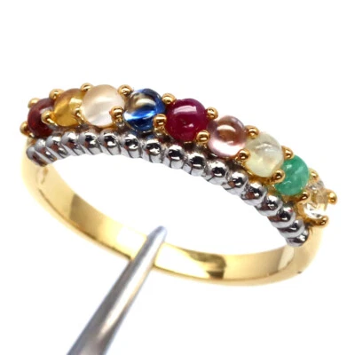 925 Silber Roter Rubin, Saphir, Quarz, Mondstein, Smaragd, Neun Edelstein Ring - Bild 1 von 4