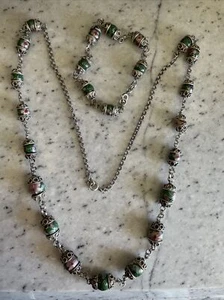 Antique Chinese EXPORT Silver Cloisonné Enamel Ball Beads Necklace & Bracelet - Picture 1 of 6