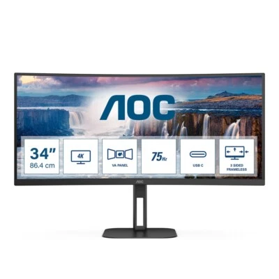 4038986110198 AOC V5 CU34V5C/BK LED display 86.4 cm (34") 3440 x 1440 pixel - Image 1 of 4