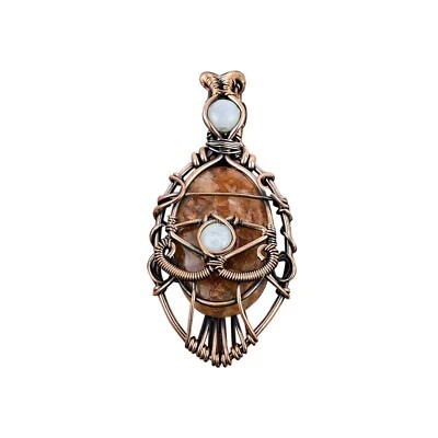 Colgante Mal de Ojo Envuelto en Alambre Piedra Solar Hecho a Mano Cobre Ropa Diaria 2.56" Foto 1 de 4