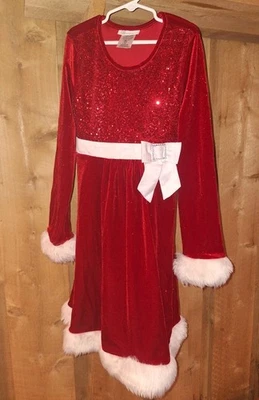 Bonnie Jean Red White Sequin Christmas Santa Holiday Faux Fur Trim Dress - Image 1 of 3