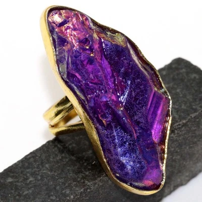 镀金紫色钛光环石英民族戒指珠宝首饰尺寸 US 6 GW — 第 1/3 张图片