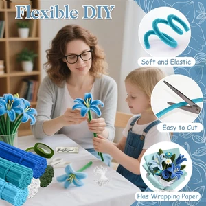 500 Pcs Pipe Cleaners Craft, Blue Pipe Cleaners Bulk with 5 Color Chenille St... - Picture 1 of 12