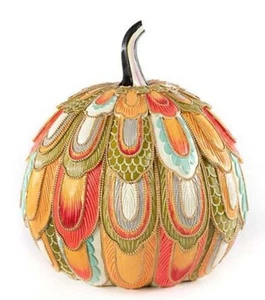 MACKENZIE-CHILDS Aurora Pumpkin New With Bag jeweled feather pattern - Picture 1 of 9