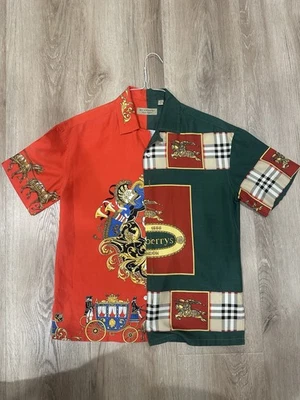 Rare BURBERRY Orange and Green Harlston Shirt 100% Silk With Archived Print S - Image 1 of 4
