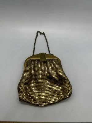 Vintage Whiting And Davis Purse Gold Mesh Art Deco Handbag Clutch Evening Bag US - Image 1 of 4