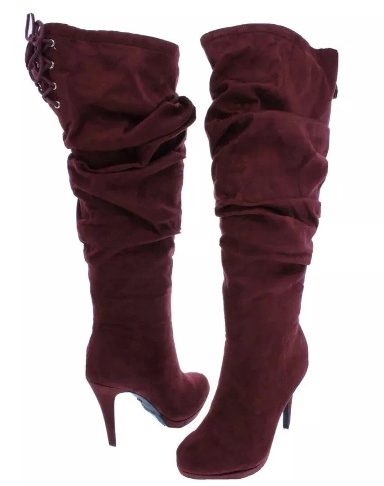 Thalia BRISA Burgundy Suede Knee High Fashion Boots Size 7M - Image 1 of 4