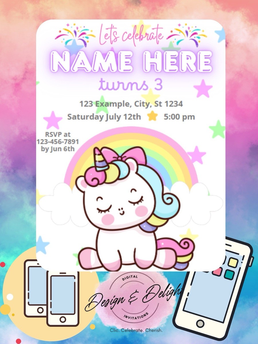 Liif - Tarjeta De Cumpleaños De Unicornio Para Niños De 3 Años Y Niñas, image size:900x1200